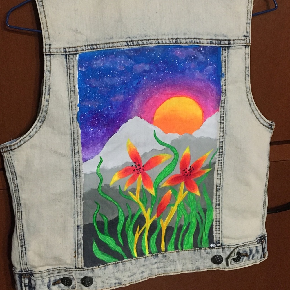 Orchids Glow in the Dark Fluoro Painted Jean Vest